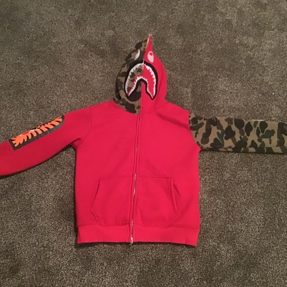 Rare red camo shark zip up bape hoodie